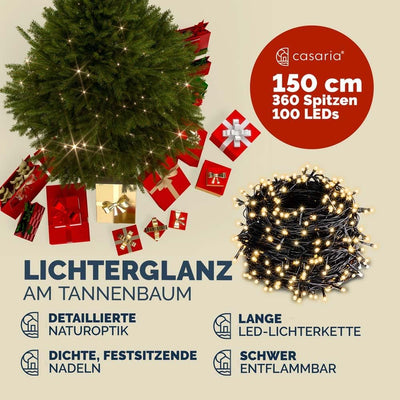 CASARIA® Weihnachtsbaum künstlich 150cm mit Lichterkette 100 LED warm weiss inkl. Metallständer 360