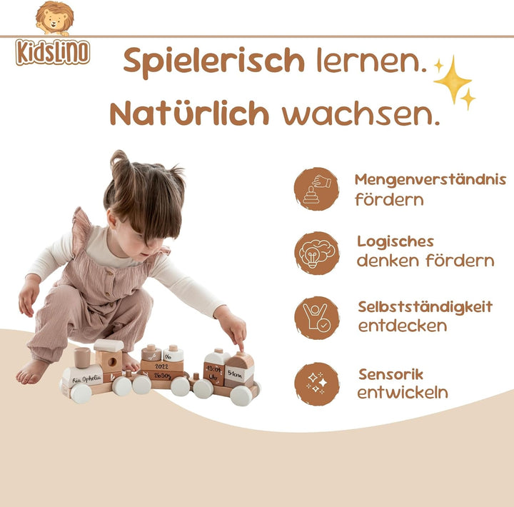 Personalisierte Holzeisenbahn Nougat – Personalisierte Geschenke Baby I Steckspielzeug I Geschenk zu