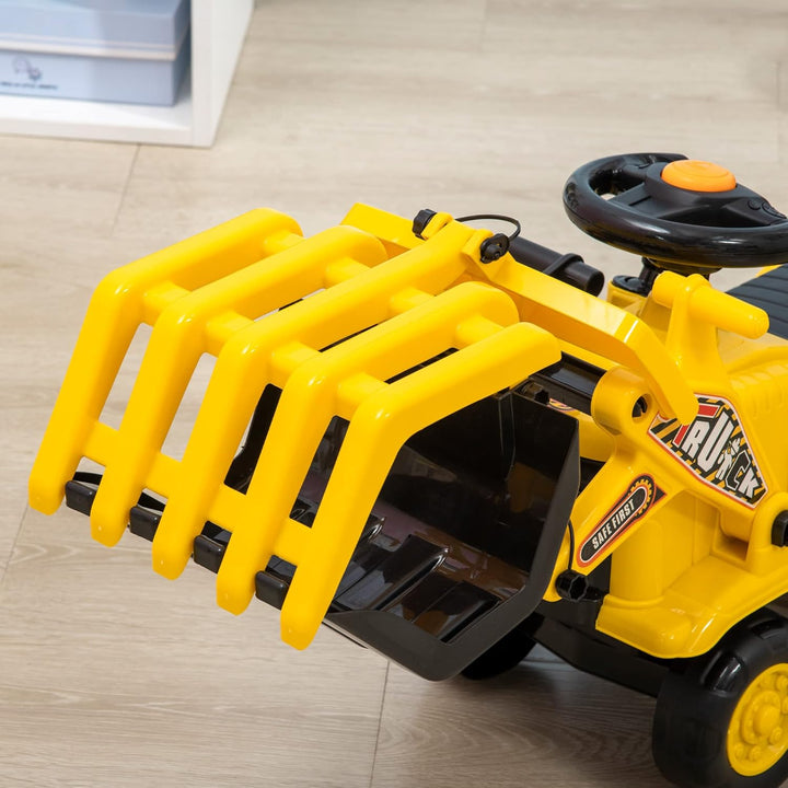 HOMCOM Sitzbagger Aufsitzbagger mit drehbarer Verstellbarer Schaufel, Hupe Kinderbagger mit Stauraum