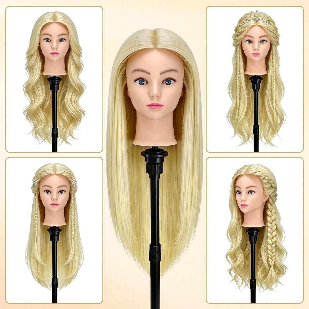TwoWin 24 Zoll /60 cm Trainingsköpfe für Friseure, Frisierkopf mit 80% Echthaar, Übungskopf Friseurk