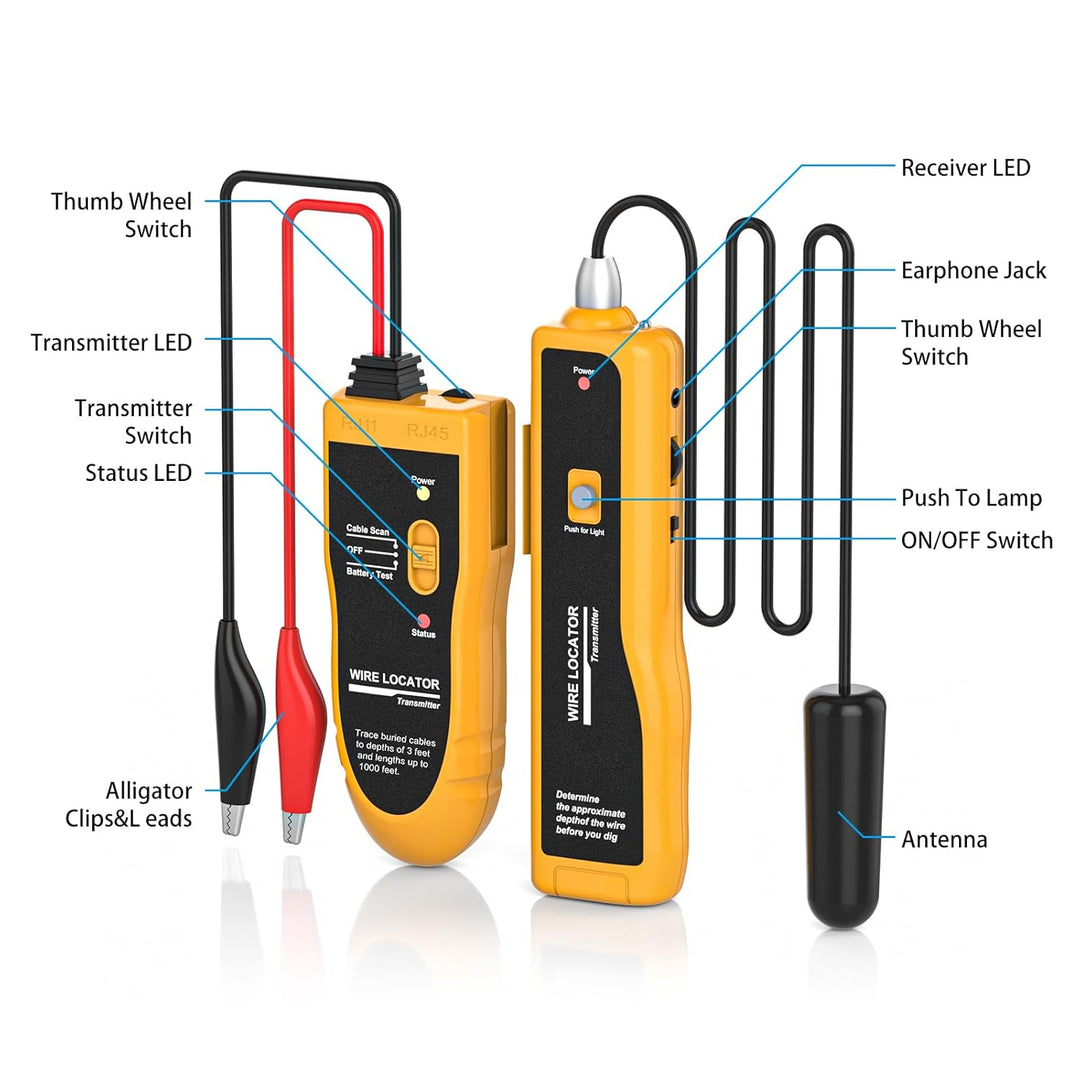 Kolsol Unterirdischer Kabel-Locator F02, Draht-Tracker mit Kopfhörer zum Lokalisieren von Drähten un