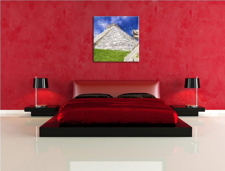 Maya Tempel in Mexiko, Format: 70x70 auf Leinwand, XXL riesige Bilder fertig gerahmt mit Keilrahmen,