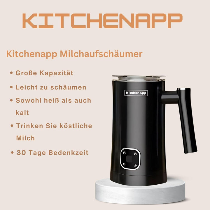 KitchenApp 4-in-1 Elektrischer Milchaufschäumer | Heisses und kaltes Aufschäumen, Milch- und Schokol