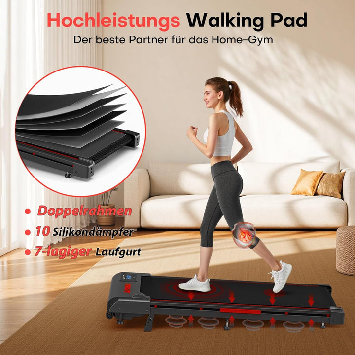 Walking Pad, 1-10 km/h Laufband für Zuhause mit 9% Steigung, 2.5HP Walking Machine mit LED-Anzeige,