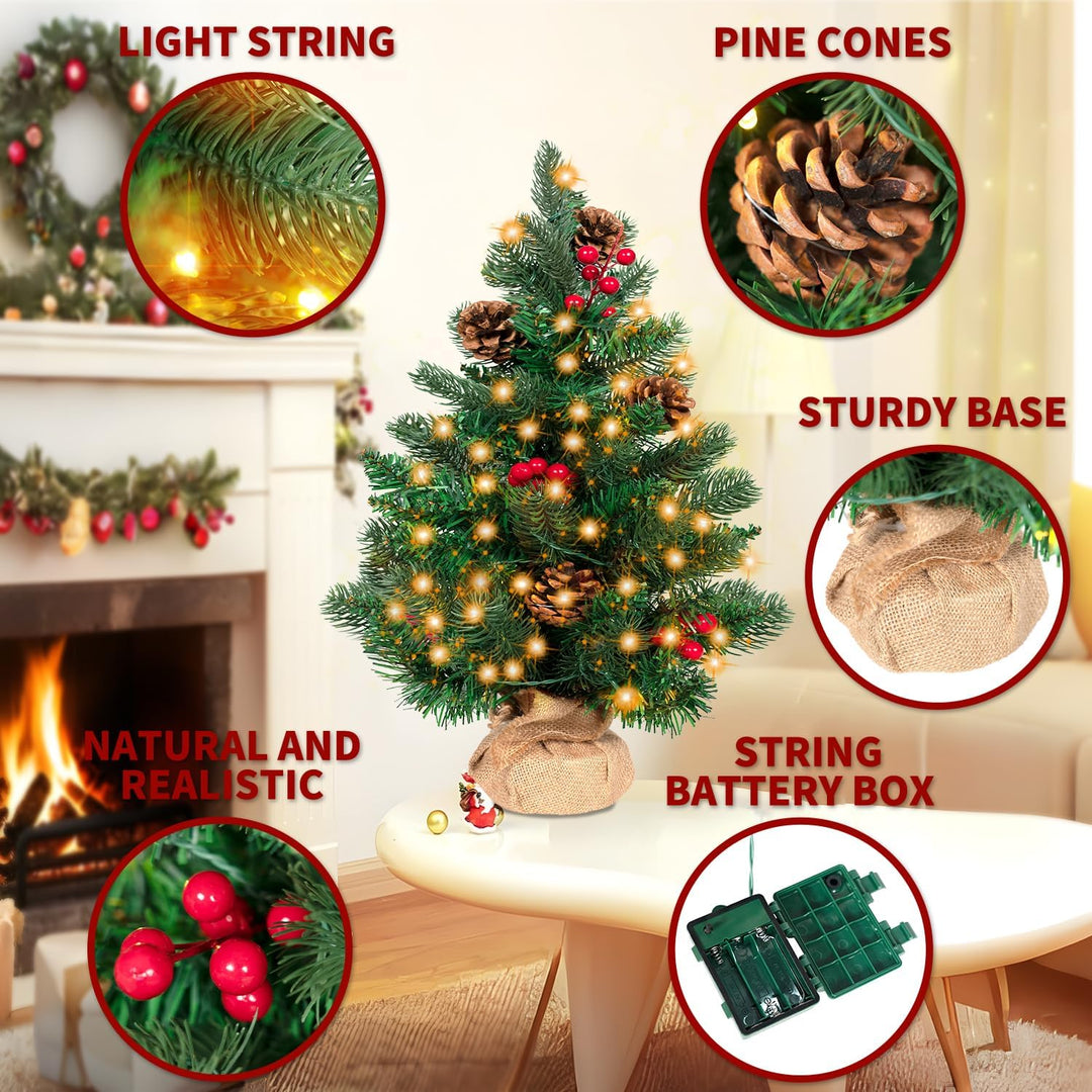 50cm Mini Weihnachtsbaum mit 36 LEDs in Warmweiss, Christmas Tree für Innen und Aussen Tischplatte T