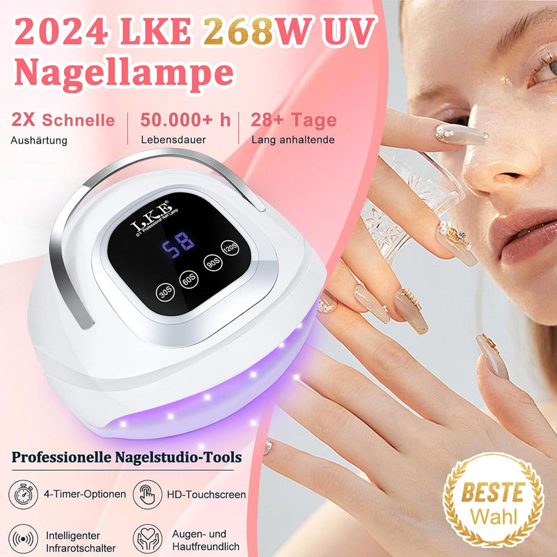 LKE 268W UV Lampe für Gelnägel, UV Lampe Nägel mit 4 Timer, LCD Display, Smart Sensor,Premium UV Lam