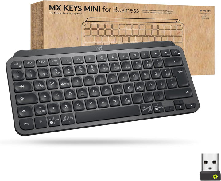 Logitech MX Keys Mini Wireless Illuminated Keyboard for Business, Kompakt, Logi Bolt USB-Empfänger,