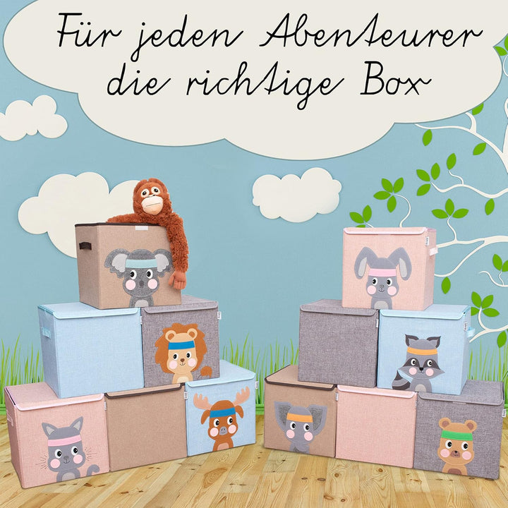 Aufbewahrungsbox mit Deckel im 2er Set Elefant I Doppelpack Spielzeugbox mit Tiermotiv passend für W