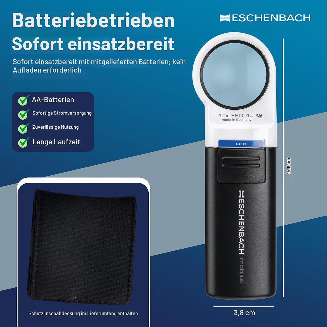 Eschenbach Optik Lupe Handlupe mit LED-Beleuchtung mobiluxLED Vergrösserung: 10x Linsengrösse: (Ø) 3