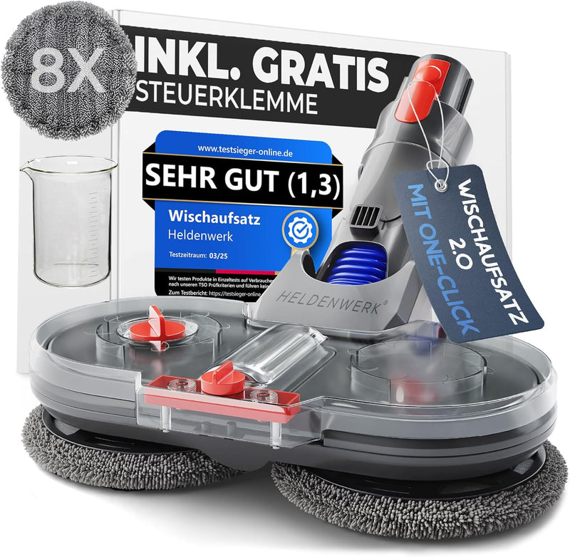 HELDENWERK Wischaufsatz für Dyson elektrisch für V7/V8/V10/V11/V15 Staubsauger I Wischmopp Aufsatz m