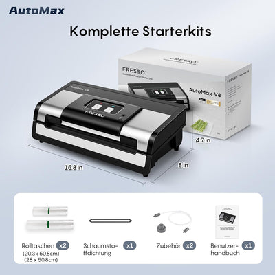 FRESKO Automatische Vakuumiergerät, Absaugleistung 18 L/Min, Einhand-Bedienung Vakuumierer, Trocken/