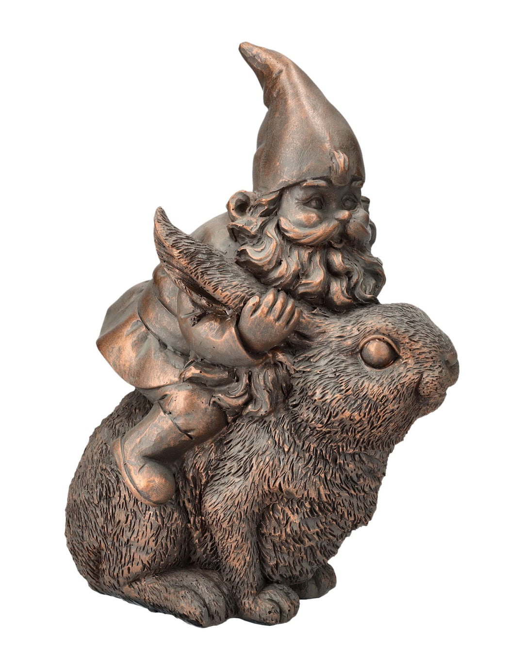 Pacific Giftware Gartenzwerg Figur reitet auf Hase | Bronzefarben Garten-Figur Deko Zwerg