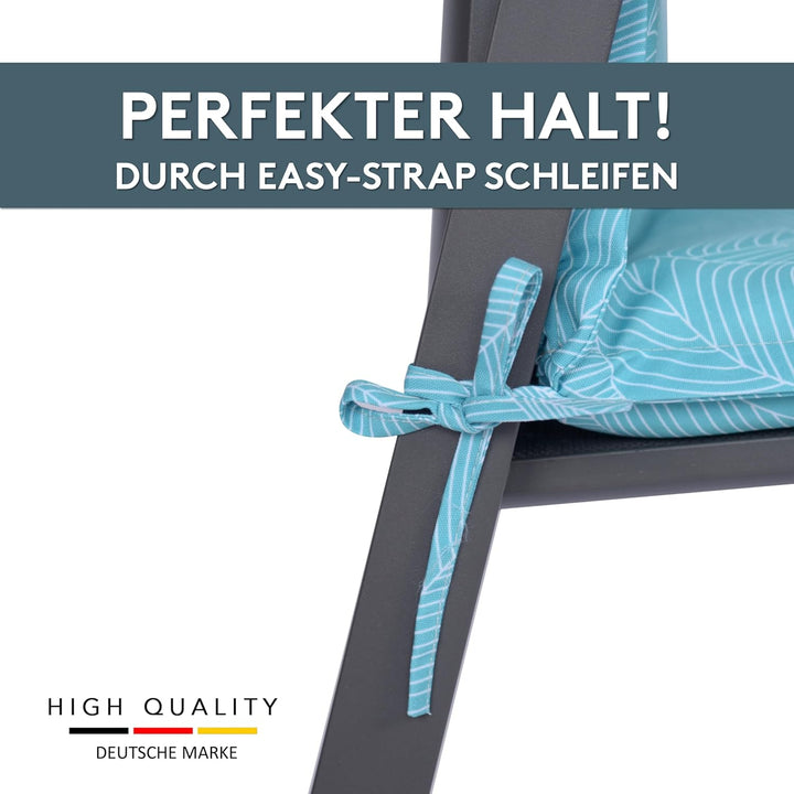 LILENO HOME Gartenstuhl Auflagen als [2er Set - Hochlehner] in Blätter Aqua - Bequeme Liegen als Sit