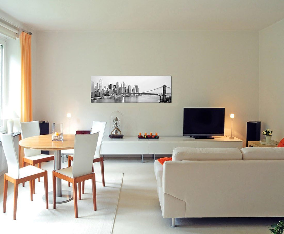 Paul Sinus Art Panoramabild auf Leinwand und Keilrahmen 150x50cm Manhattan Skyline Brooklyn Bridge