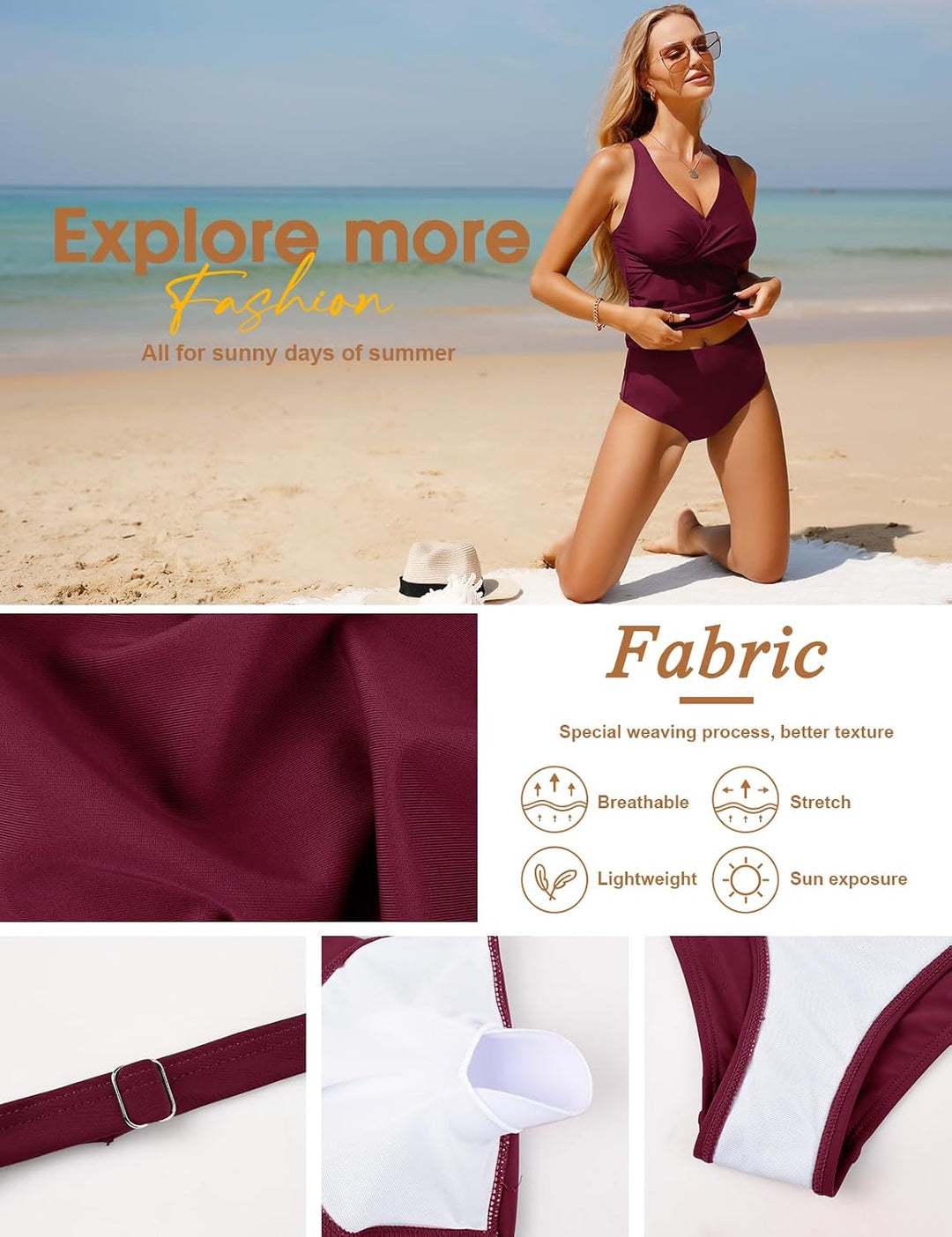 UMIPUBO Tankini Damen Bauchweg Sexy V-Ausschnitt Badeanzug Sets Grosse Grössen Push up Bademoden Hig
