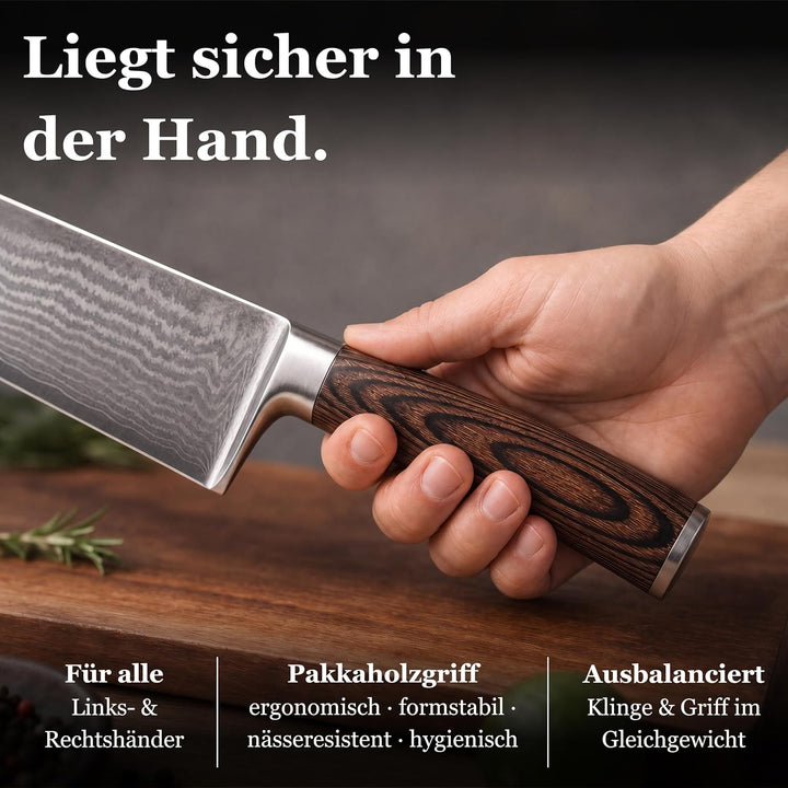 Wakoli EDIB Damastmesser Santoku Messer 17cm Klinge extrem scharf aus 67 Lagen I Damast Küchenmesser