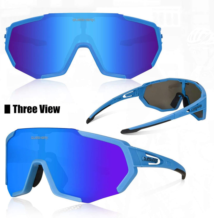 Queshark Sportbrillen Fahrrad Brillen Damen Herren Polarisierte UV400 Schutz mit 5 Wechselgläser Rad