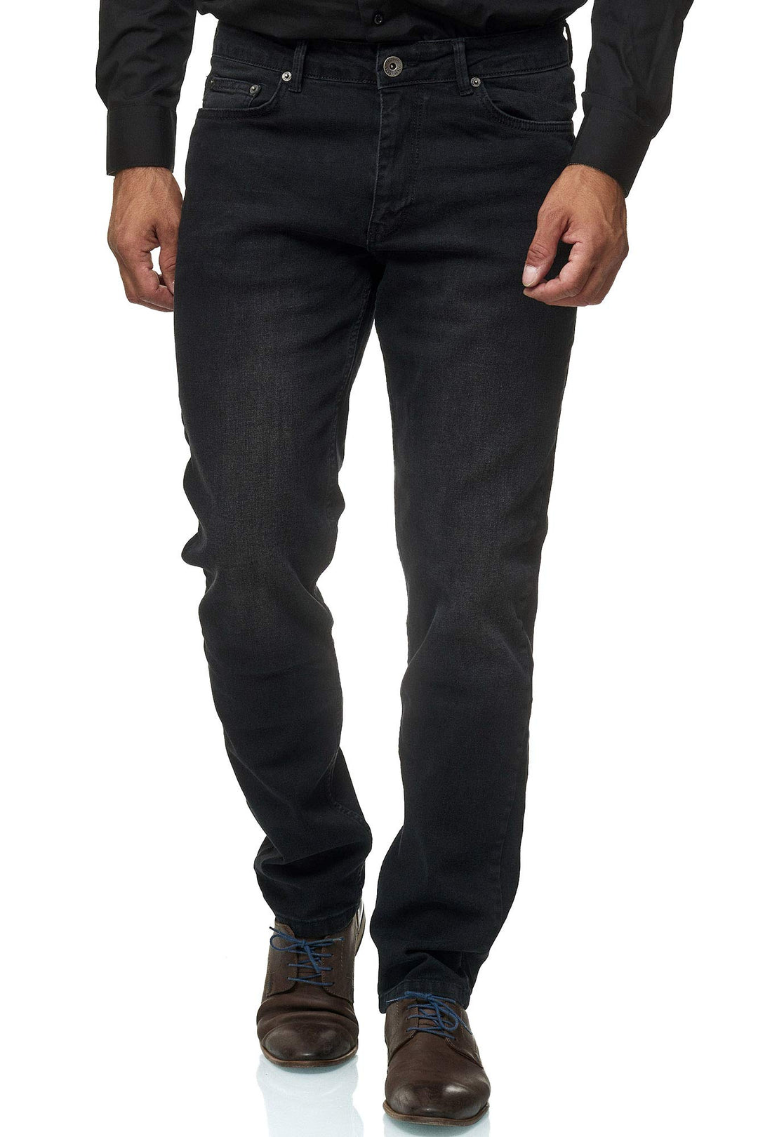 JEEL Herren-Jeans - Regular-Fit Straight-Cut - Stretch - Jeans-Hose Basic Washed 29W / 32L 06-schwar
