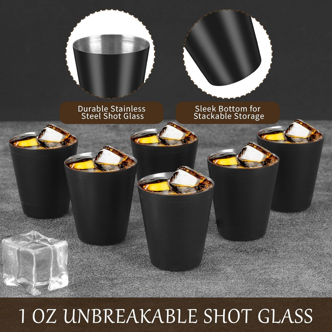 12 Stück 30ml Shot Becher schnapsglas Schnapsbecher Edelstahl Schnapsgläser Set Schwarz Flachmann Tr