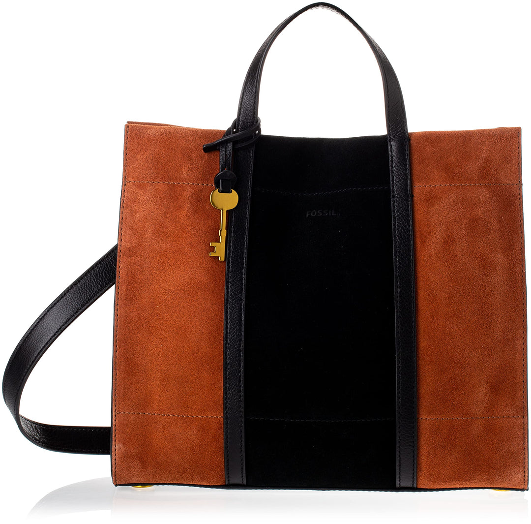 Fossil Carmen Handtasche Leder 30 cm Schwarz und Braun, Schwarz und Braun