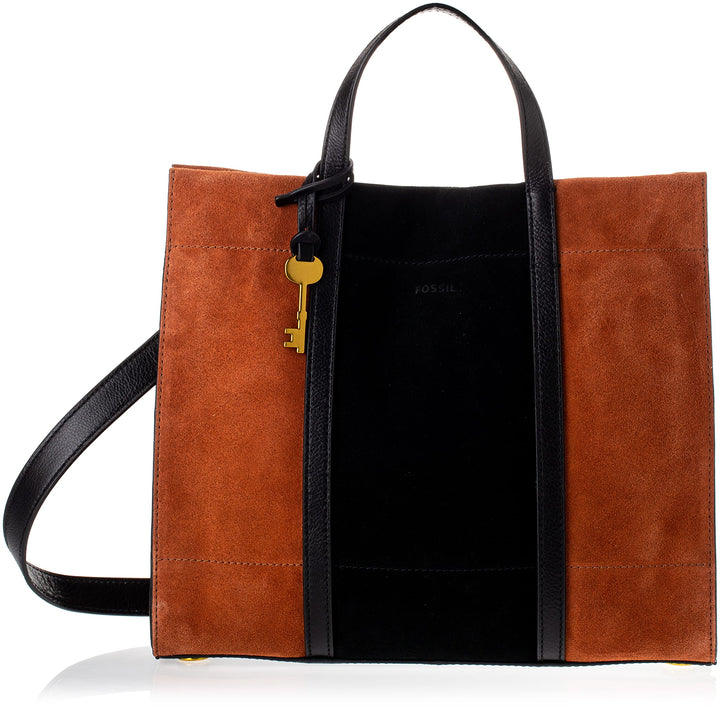 Fossil Carmen Handtasche Leder 30 cm Schwarz und Braun, Schwarz und Braun