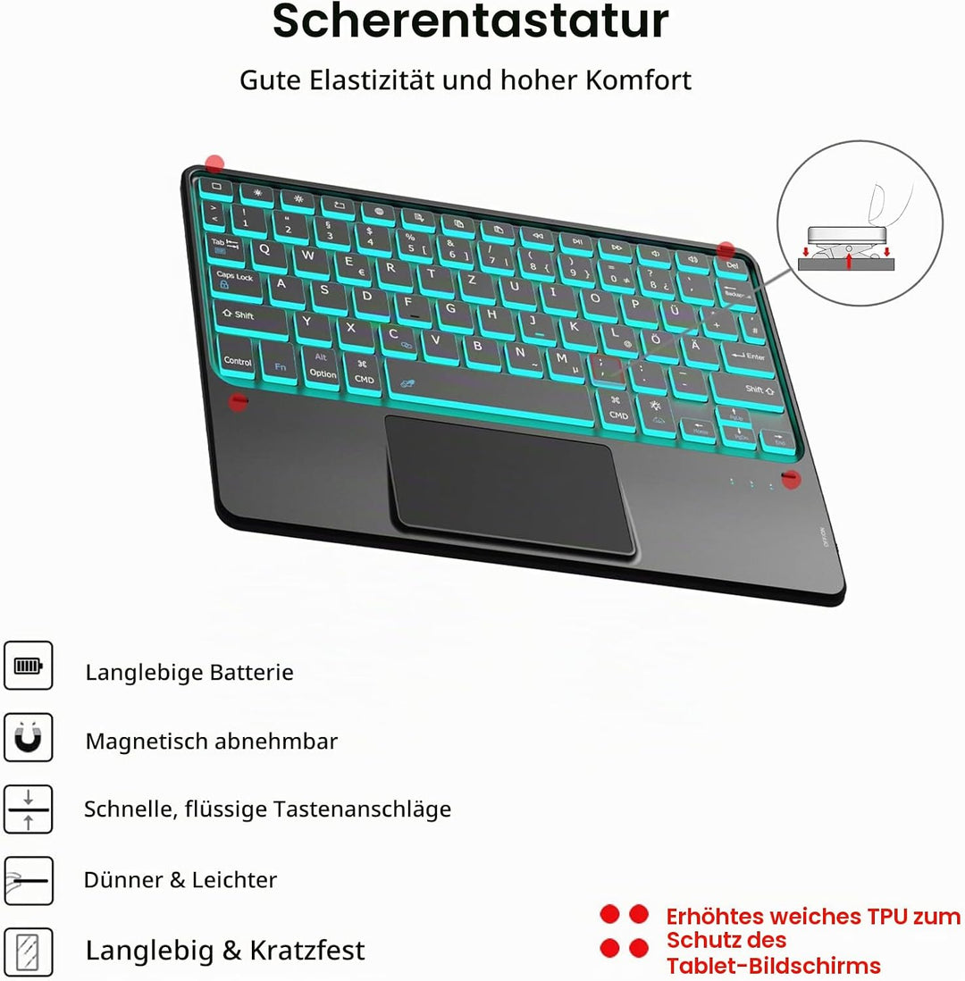 ROOFEI Galaxy Tab A8 Hülle mit Tastatur, 7-Farbige Beleuchtung Tastatur mit Trackpad - QWERTZ Deutsc