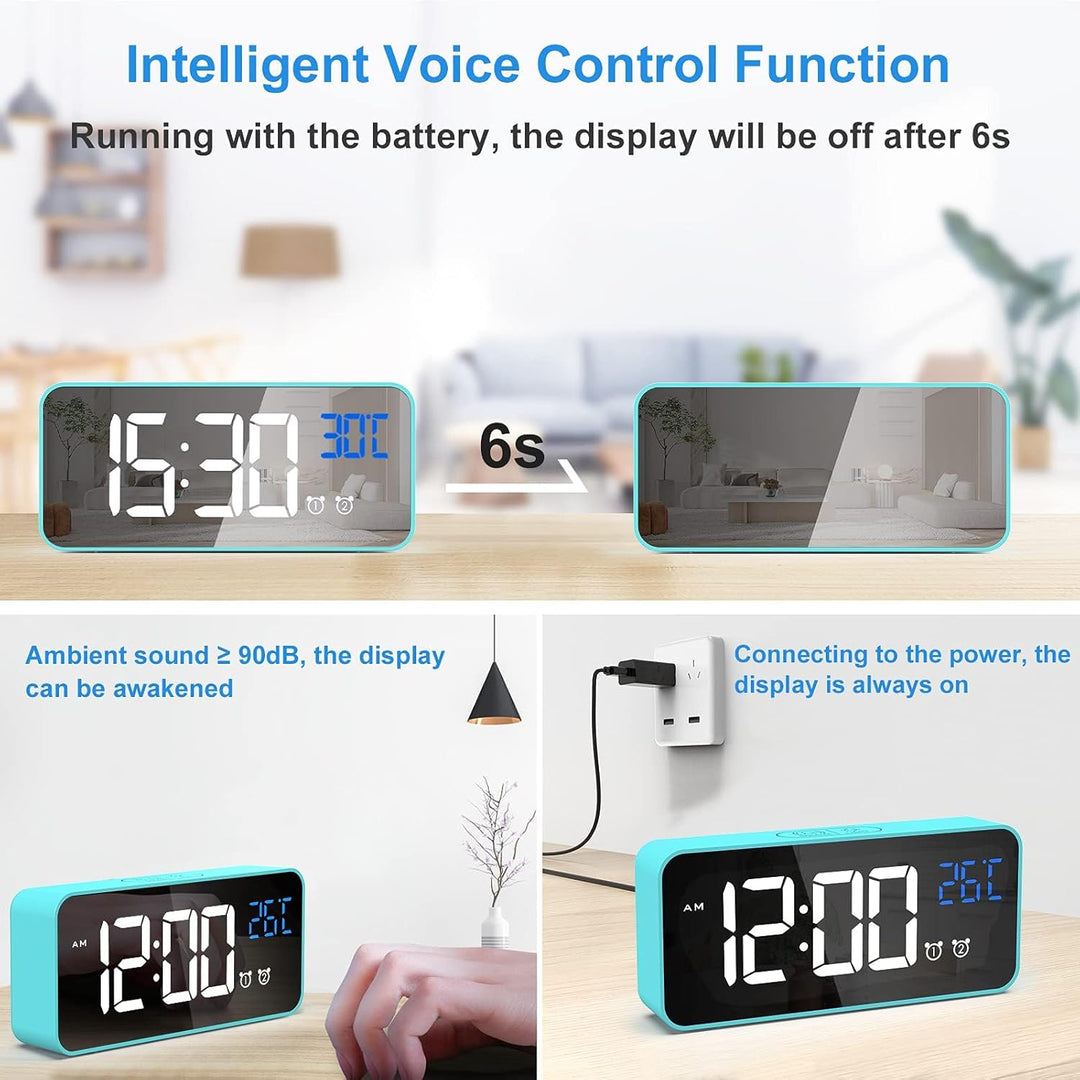 CHEREEKI Digitaler Wecker, LED Digitaluhr mit Temperaturanzeige Tragbarer Spiegelalarm Tischuhr mit
