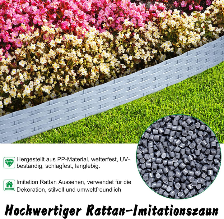 YUENFONG 5m Beeteinfassung Rasenkante Biegbarer Beetumrandungen Kunststoff Rasenkanten, Rattan-Optik