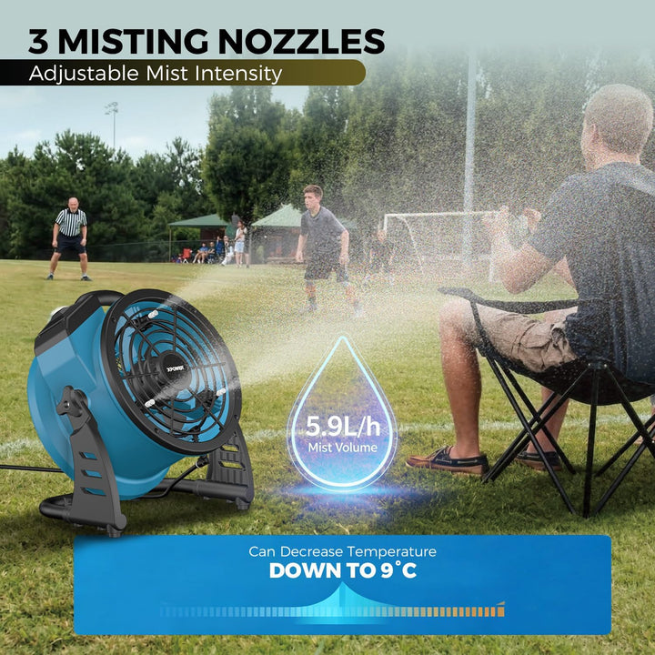 XPower Misting Fan Outdoor Cooling Oscillating Heavy Duty Powerful High Velocity Ideal for Camping,