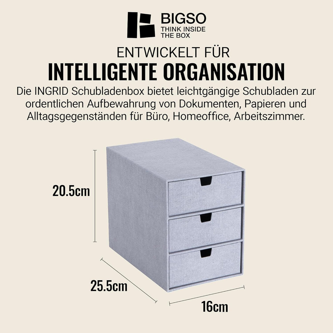 BIGSO INGRID Schubladenbox für Dokumente und Bürobedarf – Schreibtisch Organizer mit 3 Schubladen –