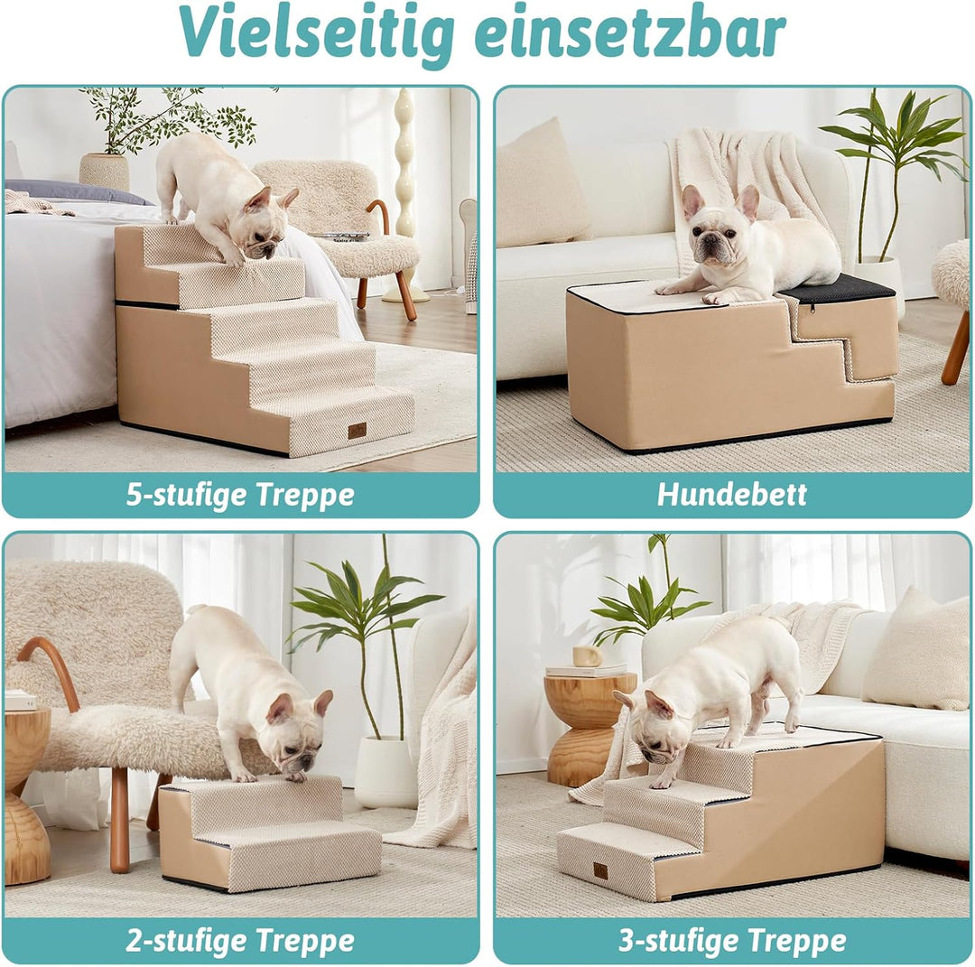 Hundetreppe, 5 Stufen Multifunktionale aus Hochdichtem Schaumstoff für Bett Couch Sofa, 60cm Hoch Ab