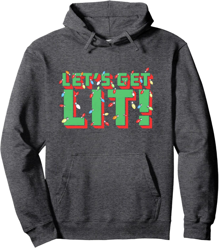Let's Get Lit! Funny Drinking Christmas Light Minimalist Pullover Hoodie