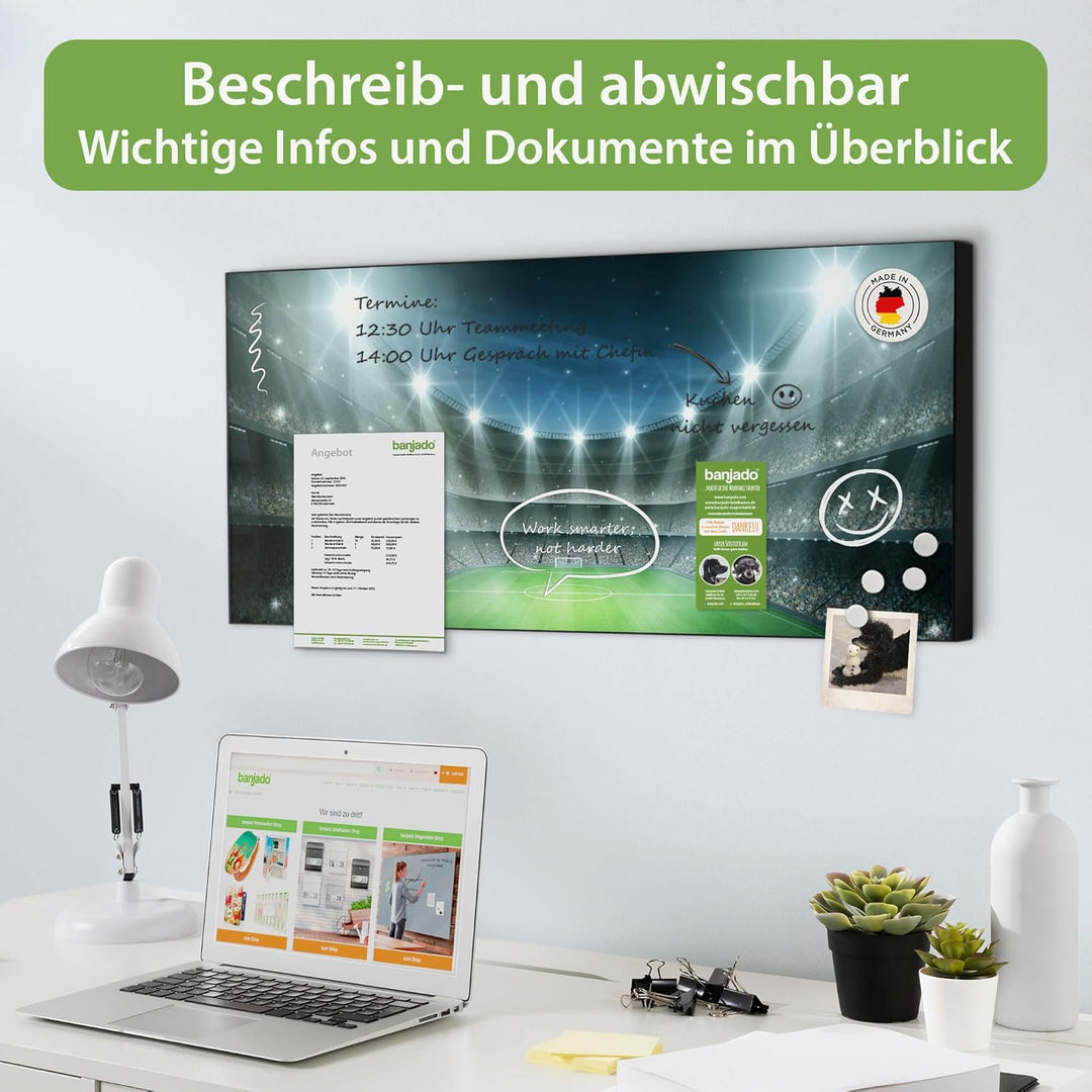 banjado Magnettafel schwarz 78 x 37cm / Magnetwand Metall/Magnetpinnwand als Memoboard/Pinnwand Magn