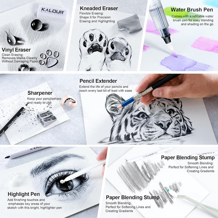 KALOUR Art Set, 140 Pieces Drawing and Painting Supplies, Colored Pencils, Watercolor, Sketchbook, C