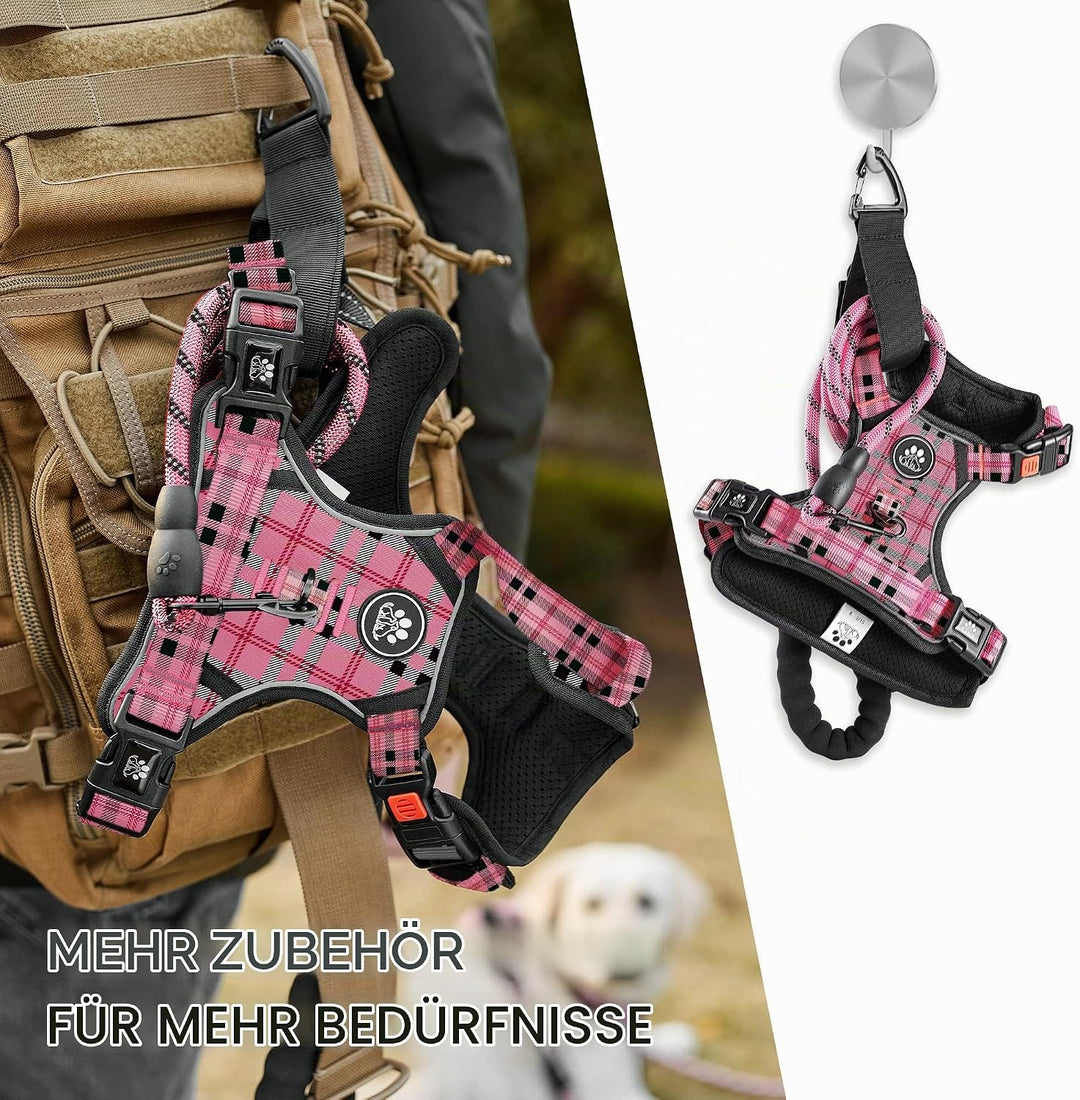NESTROAD Hundegeschirr Mittelgrosse Hunde Kariertes Rosa, Grösse M Anti Zieh Geschirr für Hunde Mitt