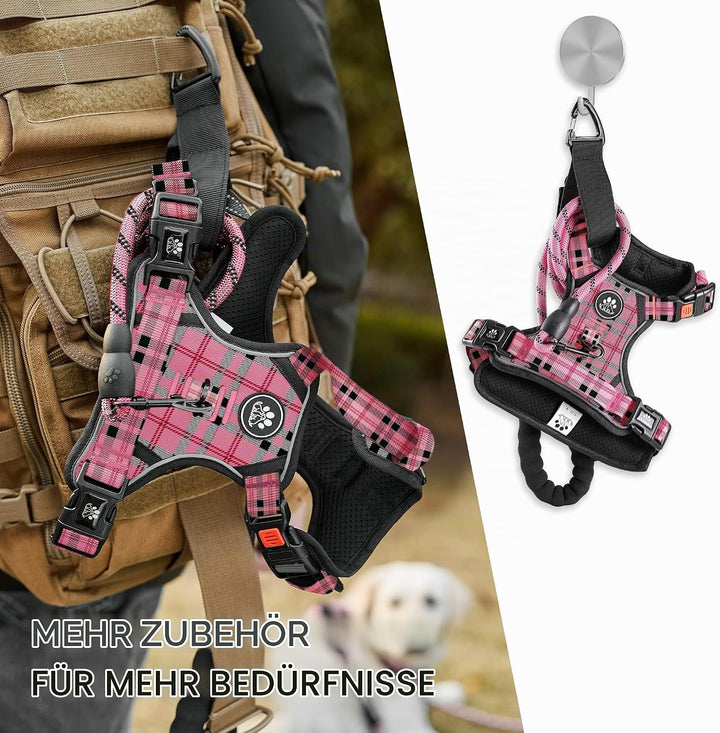 NESTROAD Hundegeschirr Mittelgrosse Hunde Kariertes Rosa, Grösse M Anti Zieh Geschirr für Hunde Mitt
