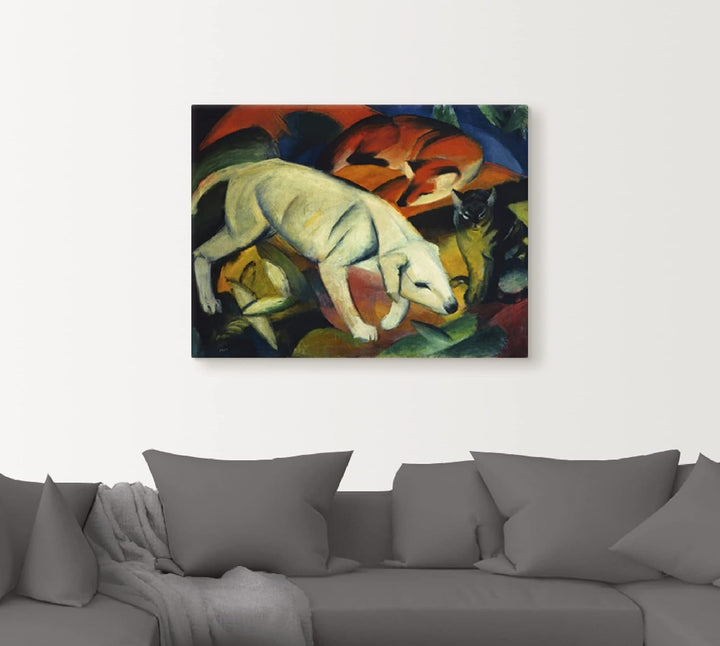 ARTland Leinwandbilder Wandbild Bild auf Leinwand 60x45 cm Wanddeko Abstrakte Kunst Idyll Drei Tiere