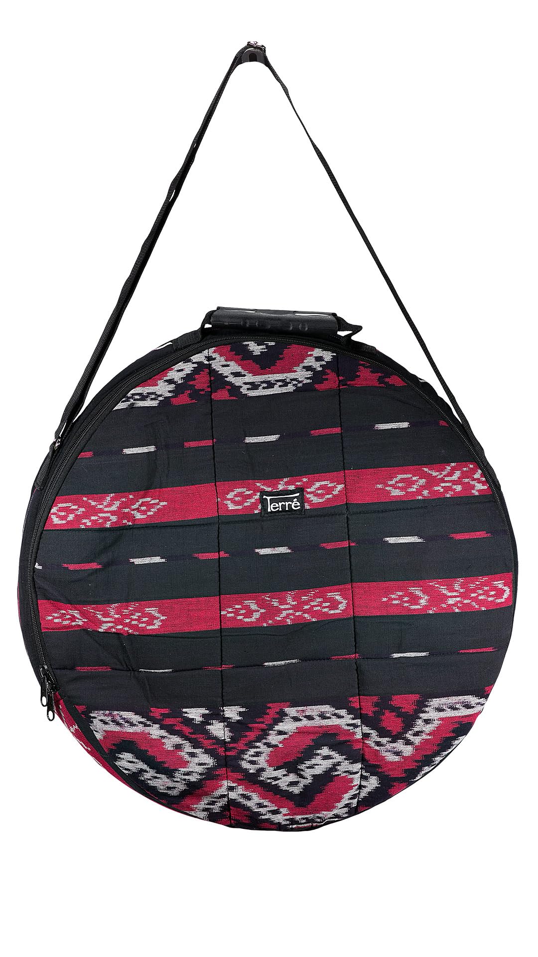 Terré Shamandrum Tasche ROT aus Ikat Ø 40 cm Schamanentrommel Rund Ritual Drum Trageriemen