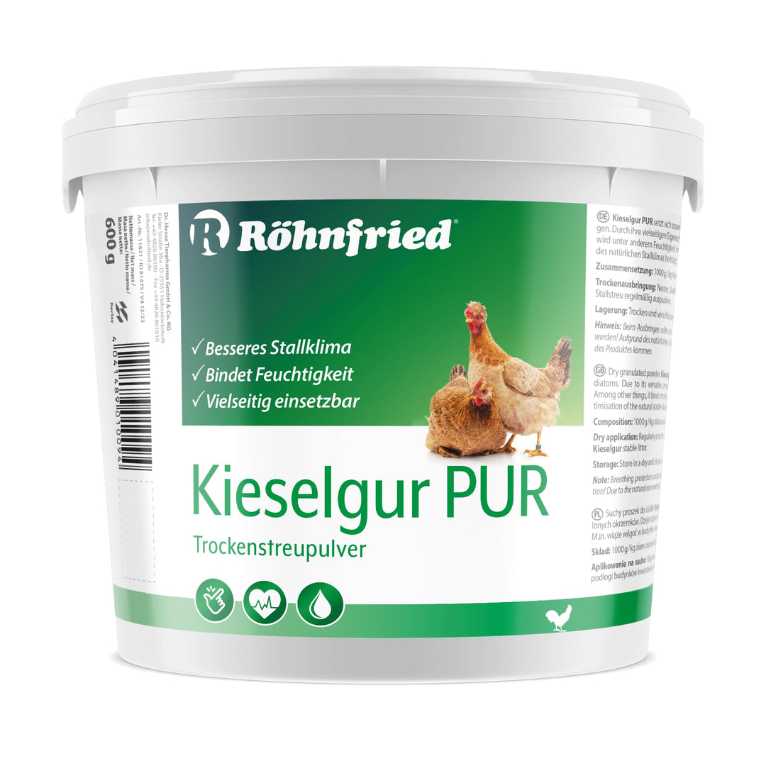 Röhnfried - Kieselgur PUR (600 g) - Naturreine Kieselerde in Pulver-Form - für ihren Hühnerstall, Ka