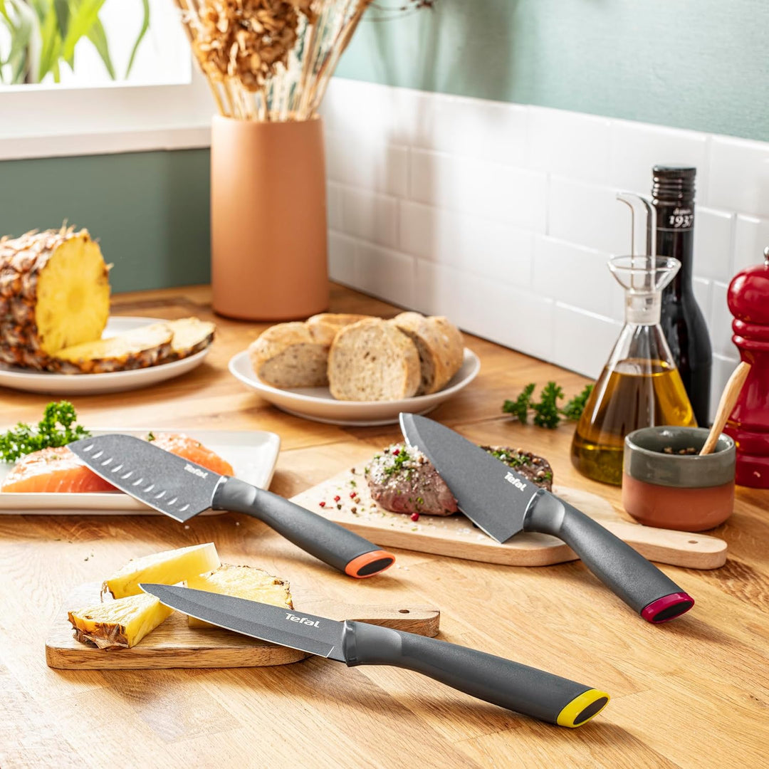 Tefal Fresh Kitchen Santoku-Messer 12 cm, Edelstahl, Anthrazit/Orange, cm, 36 x 10 x 5.1 cm, 1 Einhe