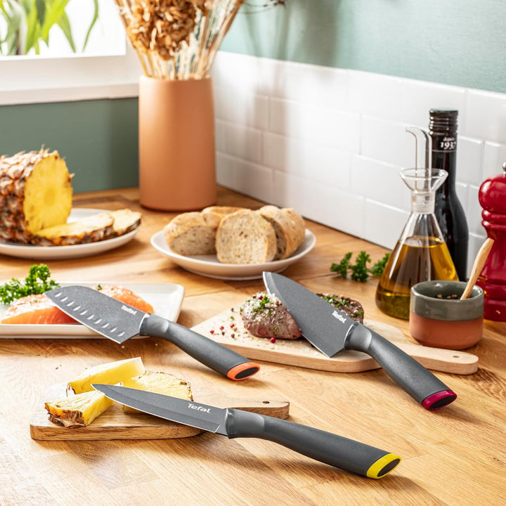 Tefal Fresh Kitchen Santoku-Messer 12 cm, Edelstahl, Anthrazit/Orange, cm, 36 x 10 x 5.1 cm, 1 Einhe