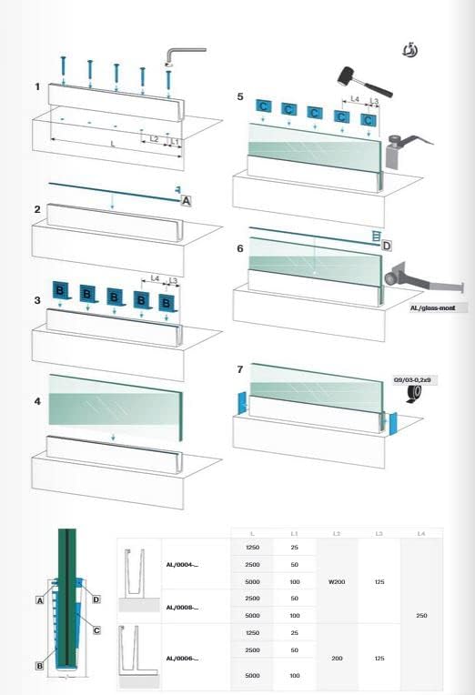 Sellon24® Ganzglasgeländer Glasgeländer Bodenprofil ALU aufgesetzte Bodenmontage Profil Aluminium el