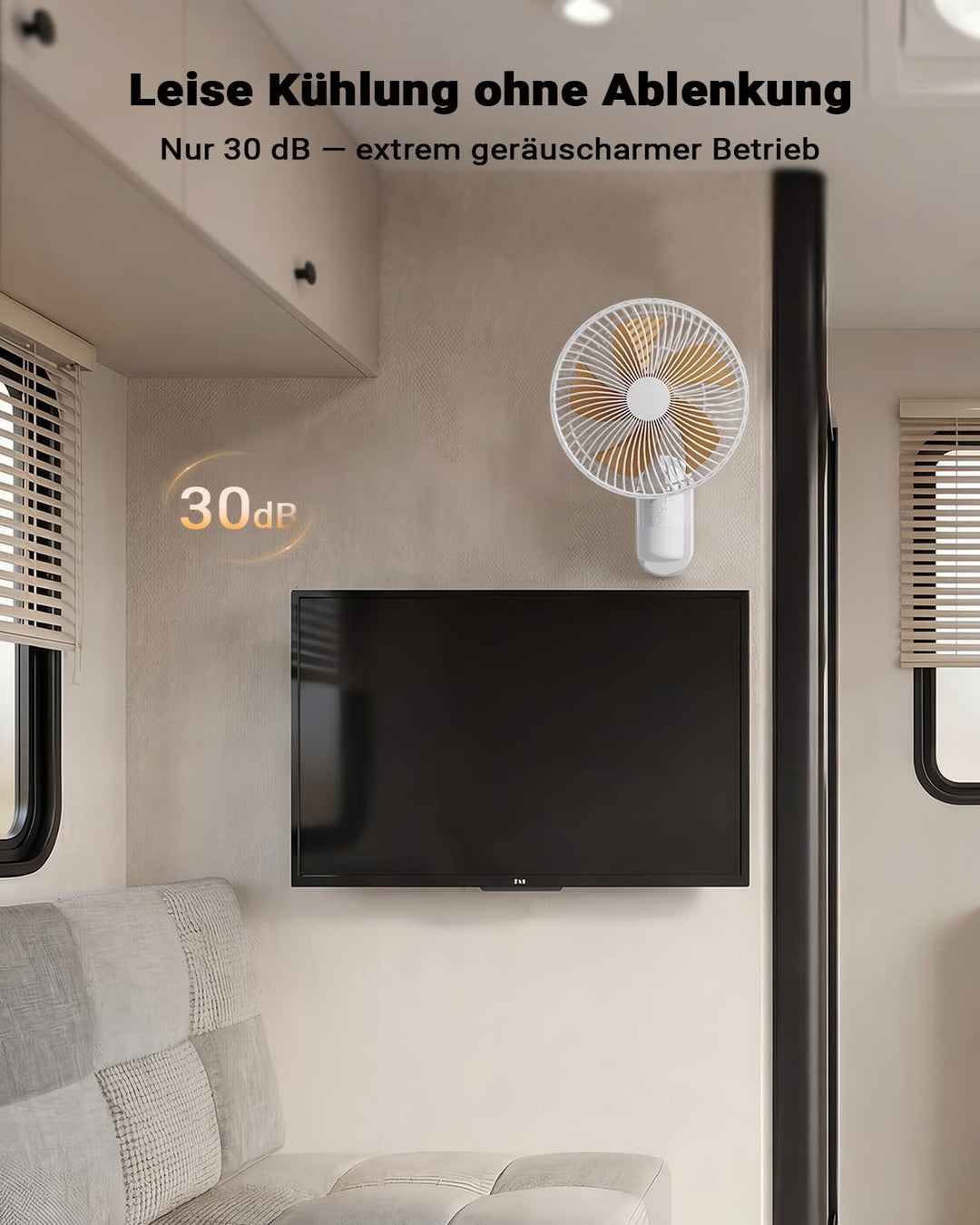 26 cm Wandventilator mit Licht & Fernbedienung für kleine Räume, 30 dB leise, 5,2 m/s Luftstrom, Tim