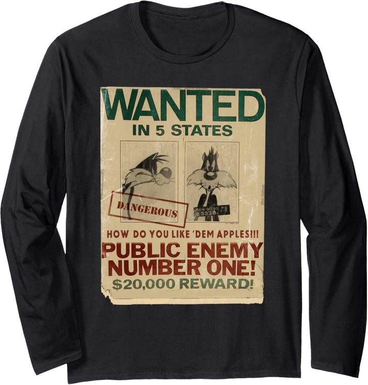 Looney Tunes Slyvester Wanted Public Enemy Langarmshirt