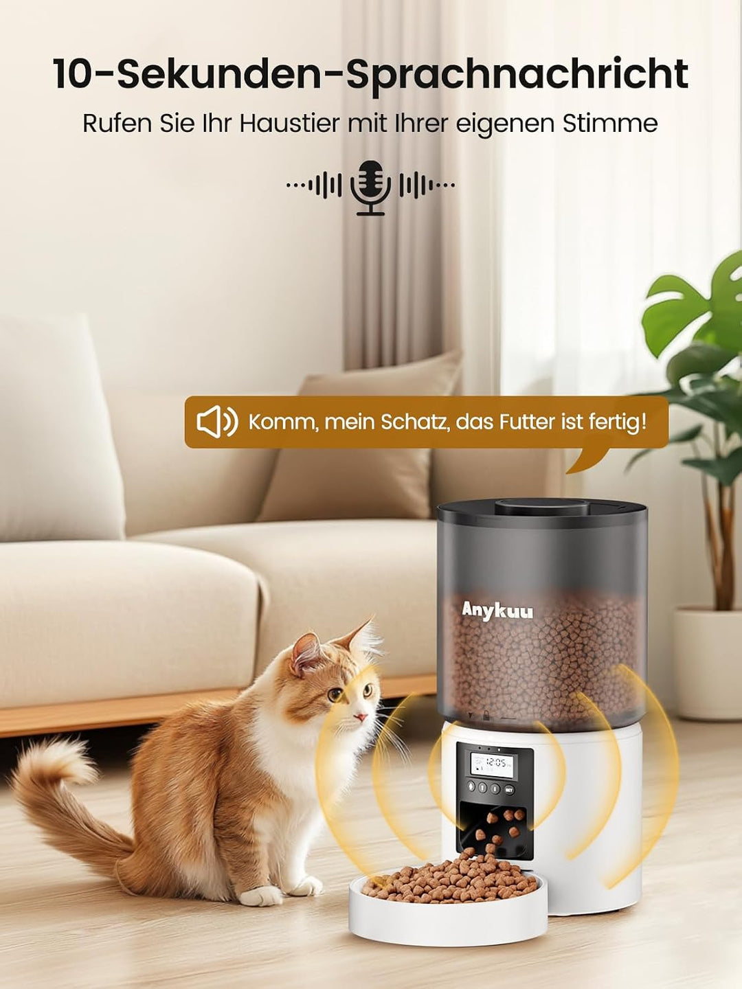 Anykuu Futterautomat Katze &amp; Hund 4L Pet Feeder Cat mit Timer &amp; Portionskontrolle 1-6 Mahlzeiten pro