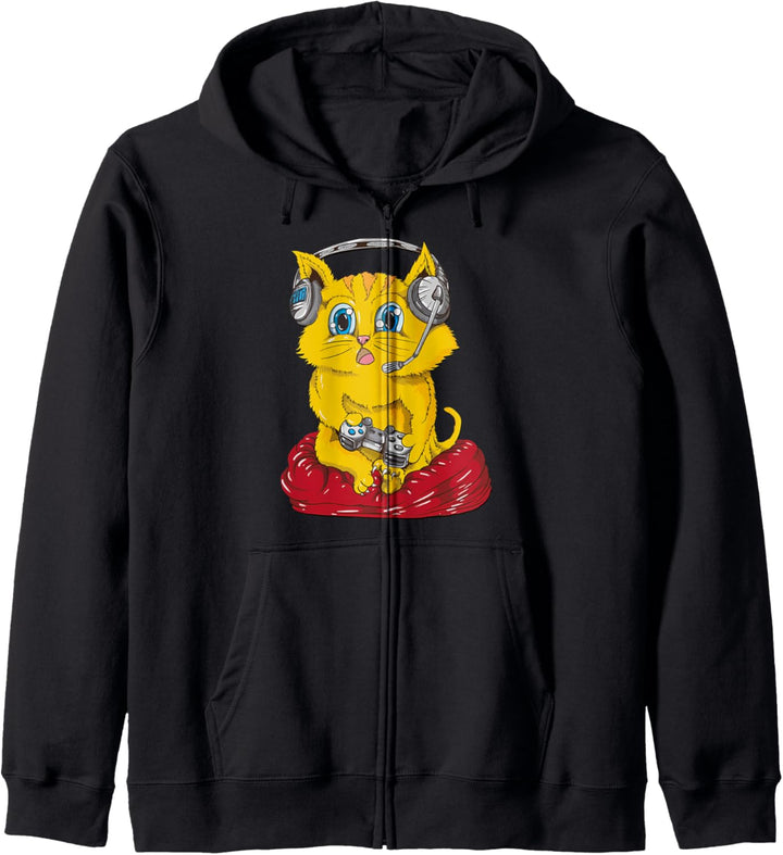 Zocker Katze Gaming Gamer E Sport Spruch Games Geschenk Kapuzenjacke