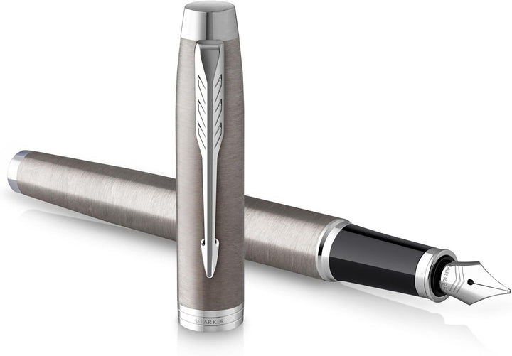 Parker IM Duo-Geschenkset mit Kugelschreiber & Tintenroller | Brushed Metal mit Goldzierteilen | Nac