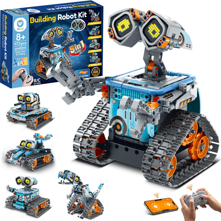 Sillbird 5-in-1-Technik Roboter Kinder für Jungen, Programmierbares Bauspielzeug mit App-Fernsteueru