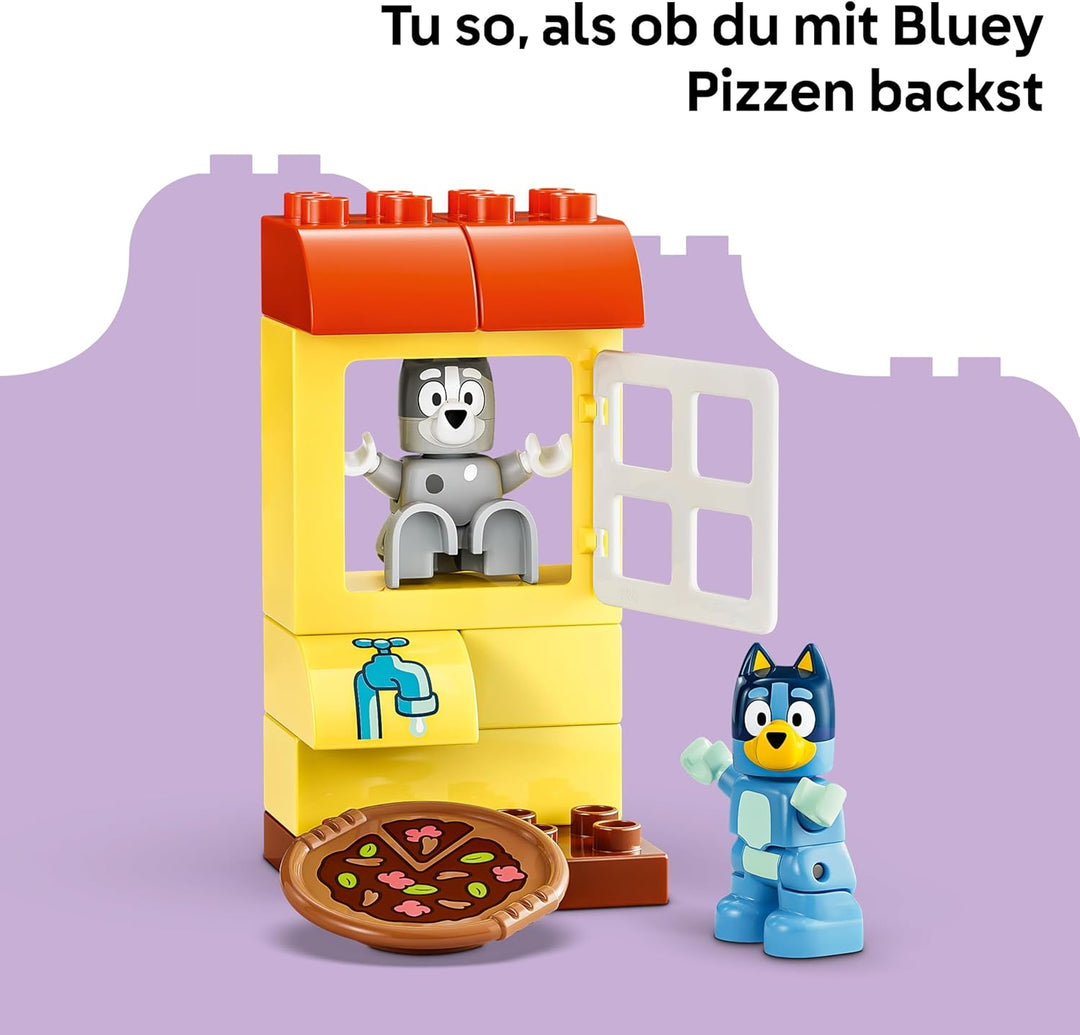 LEGO DUPLO Bluey Pizza-Schwestern mit Muffin und Bluey - Motorikspielzeug für Kleinkinder - Montesso