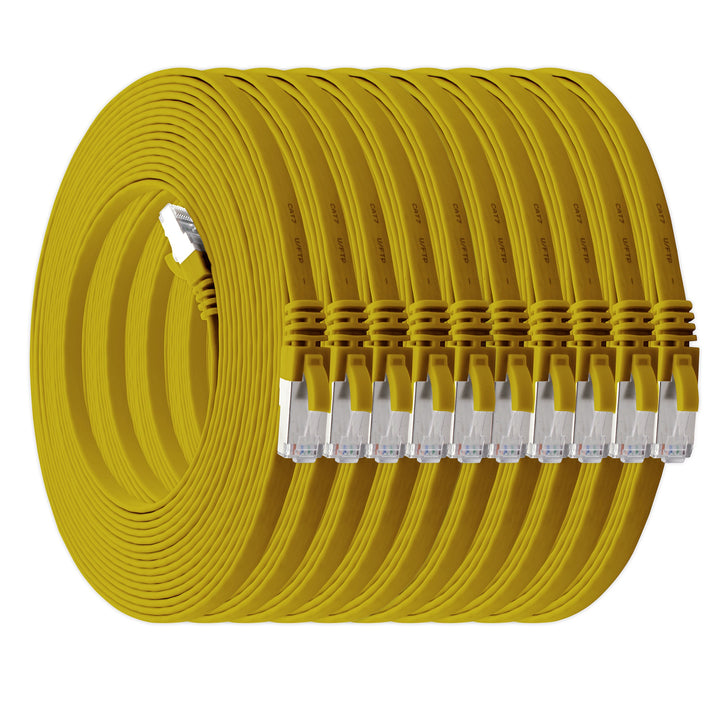 10m - gelb - 10 Stück Cat7 Flachkabel Netzwerkkabel Cat 7 Rohkabel Gigabit Lan (10Gbit/s) Flachbandk
